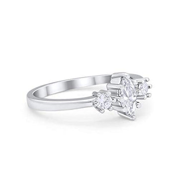 Three Stone Engagement Ring Marquise Round Simulated CZ 925 Sterling Silver